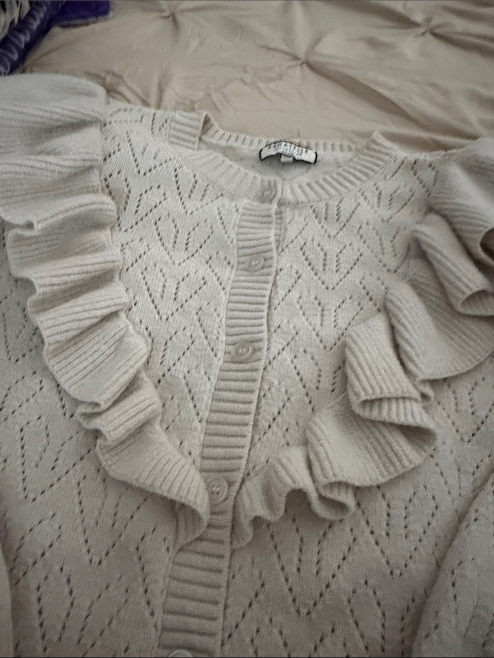 bagatelle Cream Ruffle-Front Knit Cardigan - Picture 3 of 5